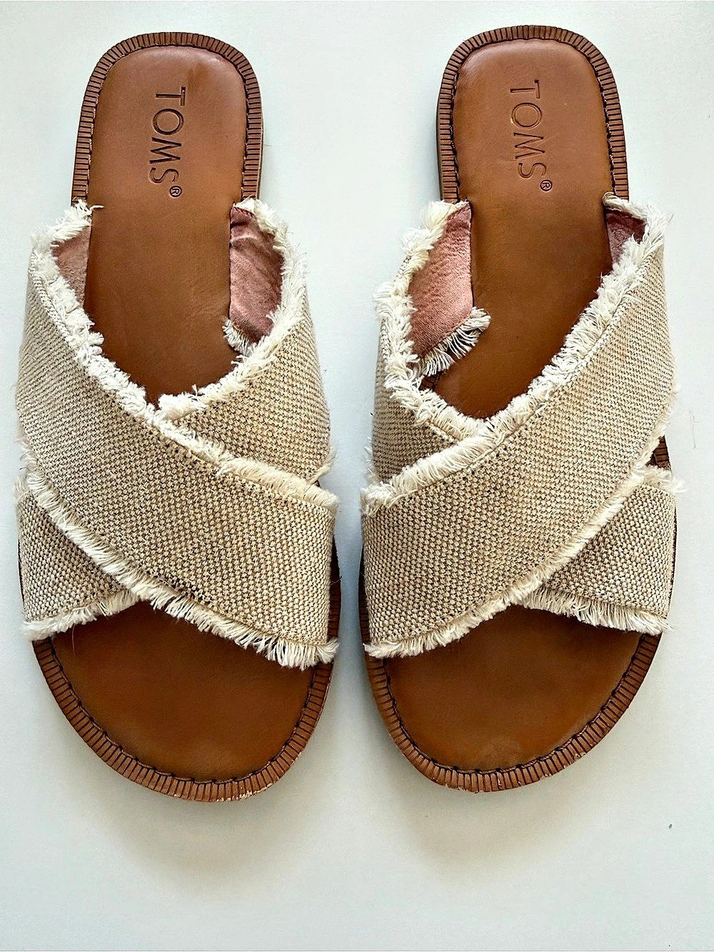 TOMS Cross Strap Sandals in Brown & Beige US 6.5
